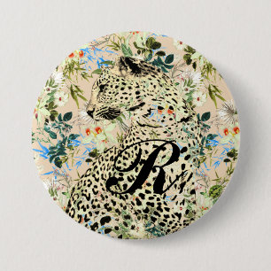 Tropischer Leopardenprint Floral Hawaiian Button