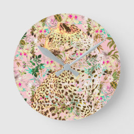 Tropischer Leopardenprint   Runde Wanduhr