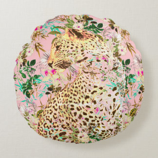 Tropischer Leopardenprint Rundes Kissen
