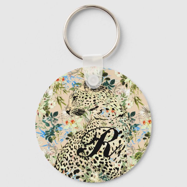 Tropischer Leopardenprint Schlüsselanhänger (Vorderseite)