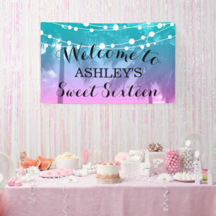 Tropischer Luau aquamariner rosa Geburtstag Banner