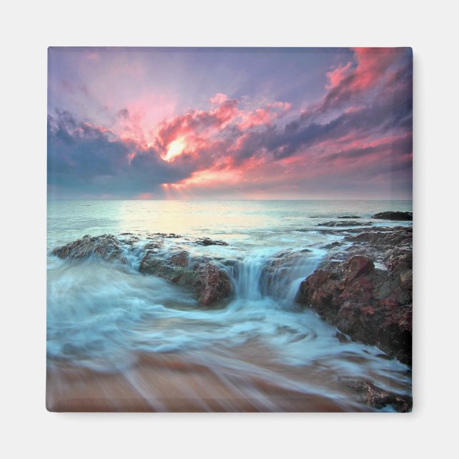 Tropischer Meereswache Strand farbenfroher Sonnenu Magnet (Vorne)