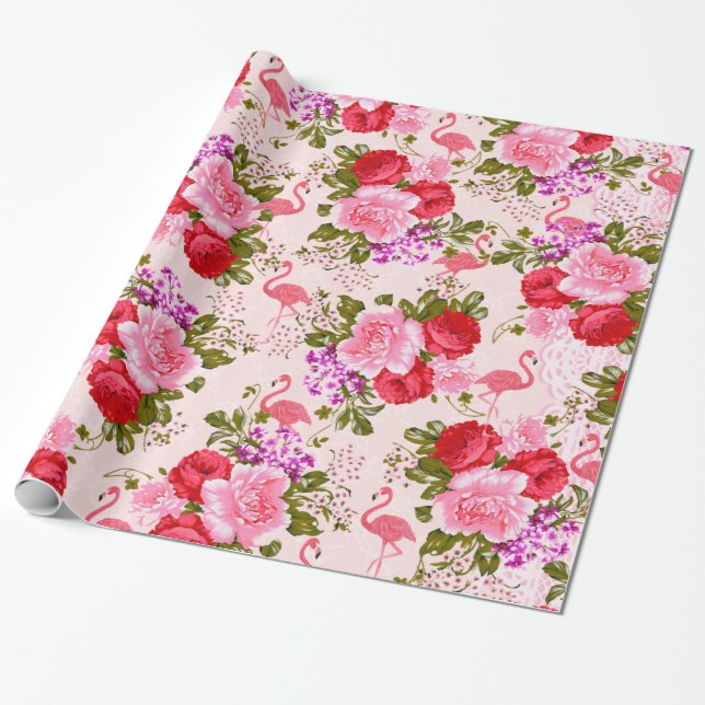 Tropischer mit Blumenflamingo der rosa böhmischen Geschenkpapier (Ungerollt)