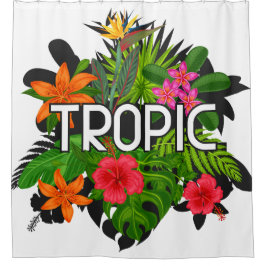 Tropischer moderner tropischer Hibiskus Text auf g Duschvorhang
