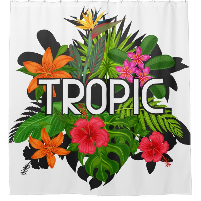 Tropischer moderner tropischer Hibiskus Text auf g Duschvorhang (Vorderseite)