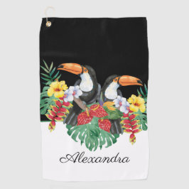 Tropischer Monogramm-Name Schwarz-Weiß-Toucan Golfhandtuch