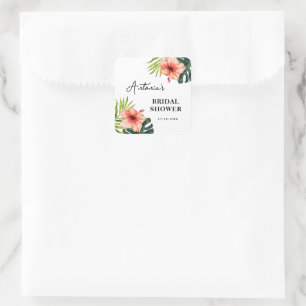 Tropischer Monstera-Palm-Hochzeitsdusche Quadratischer Aufkleber