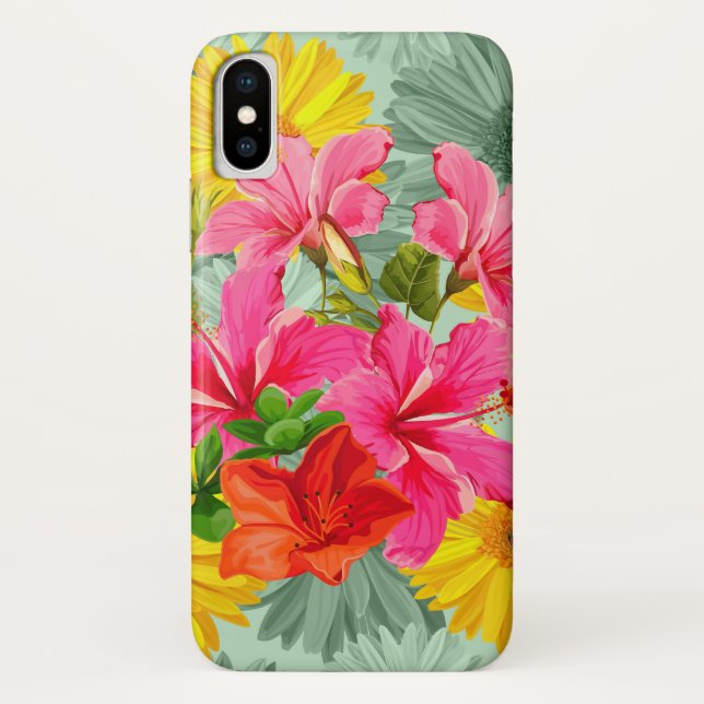 Tropischer nahtloser Hibiskus Case-Mate iPhone Hülle (Rückseite)