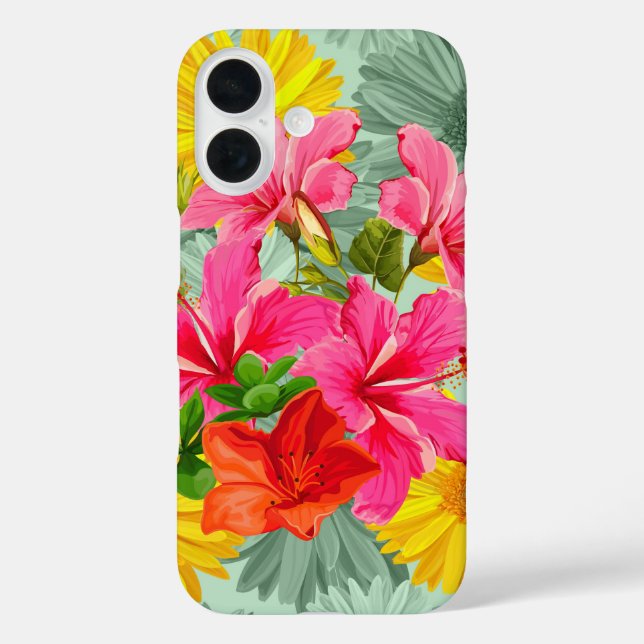 Tropischer nahtloser Hibiskus iPhone 16 Hülle (Rückseite)