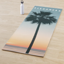 Tropischer Name Aquamarin Orange Palm Tree Sunset Yogamatte