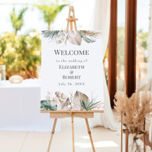 Tropischer Orchid und Monstera Hochzeit Willkommen