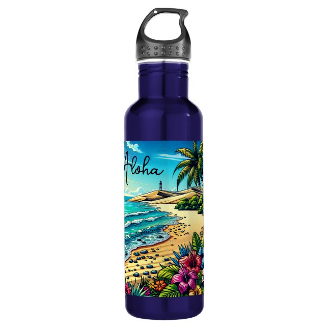 Tropischer Ozean Aloha Urlaub Edelstahlflasche (Vorderseite)