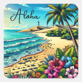 Tropischer Ozean Aloha Urlaub Quadratischer Aufkleber