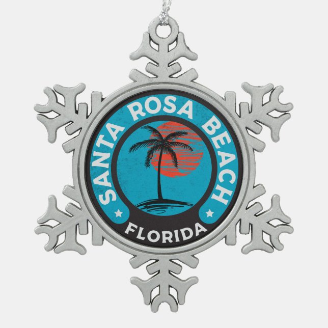 Tropischer Ozean Santa- Rosastrand-Floridas Schneeflocken Zinn-Ornament (Vorderseite)