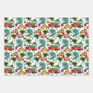 Tropischer Ozean Sommer Surfer Kombi Van Abenteuer Geschenkpapier Set