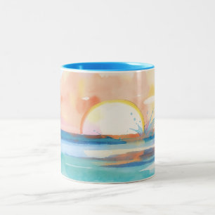 Tropischer Ozean-Splash-Sonnenuntergang-Kunstbeche Zweifarbige Tasse