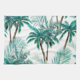 Tropischer Palm: Dschungel-Muster in Wasserfarbe. Geschirrtuch