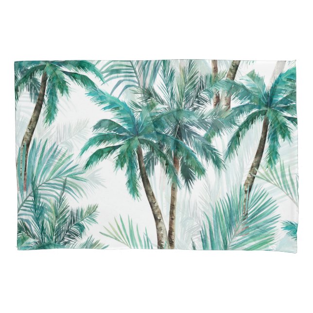 Tropischer Palm: Dschungel-Muster in Wasserfarbe. Kissenbezug (Vorderseite)
