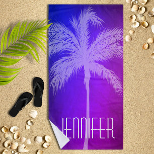 Tropischer Palm Lila/Blaues Personalisiertes Badet Strandtuch