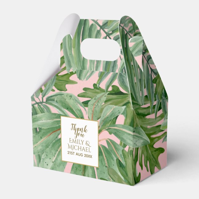 Tropischer Palmblättriger Rosa Grüne Gold Personal Geschenkschachtel (Vorderseite)