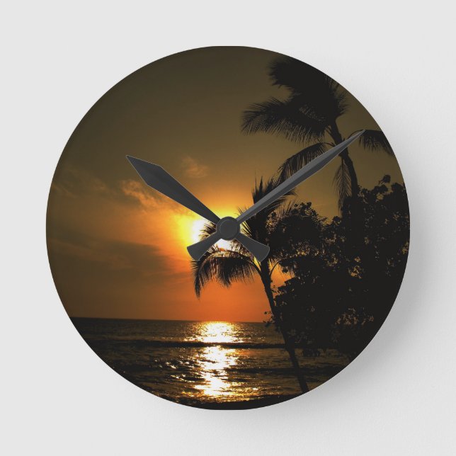 Tropischer Palme-Sonnenuntergang Runde Wanduhr (Vorderseite)