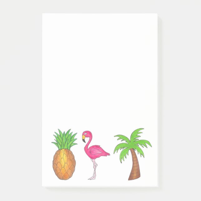Tropischer Palmenbaum Ananas Pink Flamingo Post-it Klebezettel (Vorderseite)