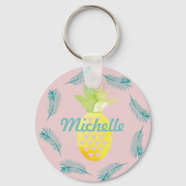 Tropischer Palmenbaum Ananas Pink Name Schlüsselan Schlüsselanhänger
