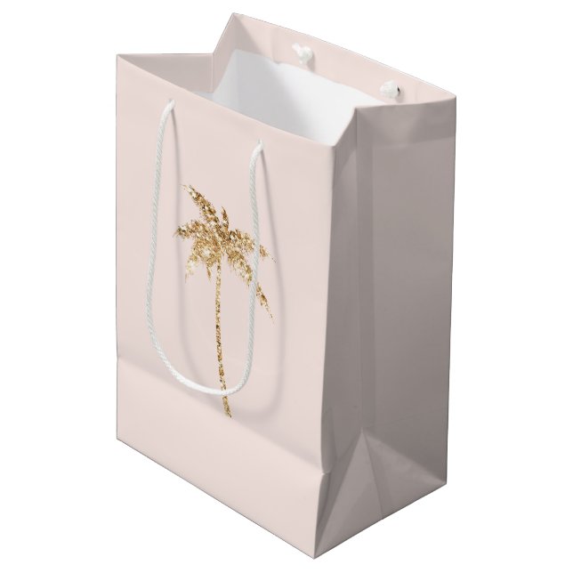 Tropischer Palmenbaum aus Gold Glitzer Mittlere Geschenktüte (Vorderseite Schrägansicht)