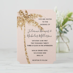 Tropischer Palmenbaum, Blush Gold Glitzer Einladung