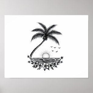 Tropischer Palmenuntergang – Minimalistische Stran Poster