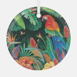 Tropischer Papagei: Exotischer Blumenhintergrund. Ornament Aus Glas