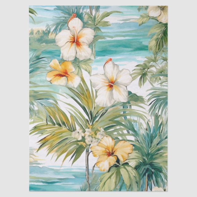 Tropischer Pastell-Hibiskus Decoupage Seidenpapier (Vorderseite)