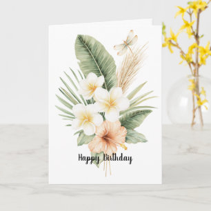 Tropischer Pfirsich-Hibiskus-Plumerien-Geburtstag Karte