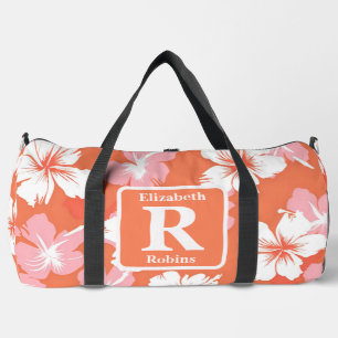 Tropischer PfirsichHibiskus personalisiert Monogra Duffle Bag