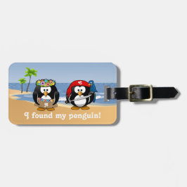 Tropischer Pinguin-Paare Hula Piraten-Insel-Strand Gepäckanhänger