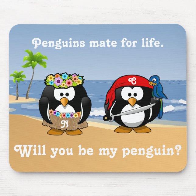 Tropischer Pinguin-Paare Hula Piraten-Insel-Strand Mousepad (Vorne)