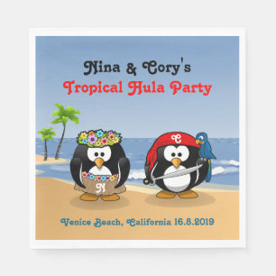 Tropischer Pinguin-Paare Hula Piraten-Insel-Strand Serviette