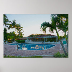 Tropischer Pool bei Sonnenuntergang, Bahamas Poster