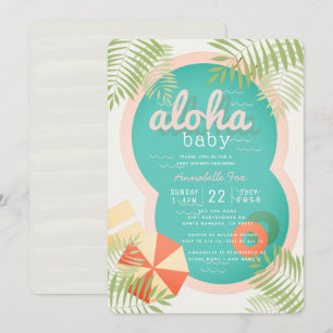 Tropischer Pool Beige Aloha Babydusche Einladung