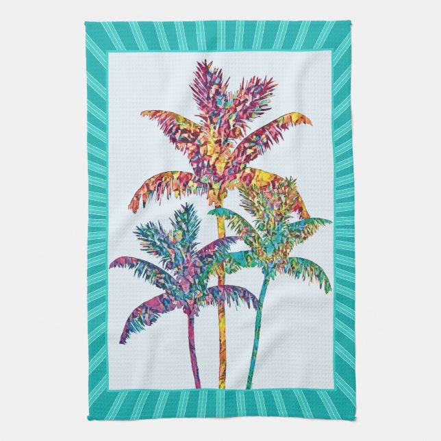 Tropischer Pop Art Palm Tree Mosaik Geschirrtuch (Vertikal)