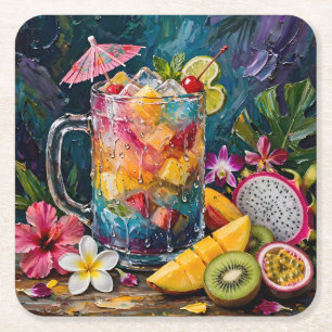 Tropischer Regenbogen-Cocktail Exotische Früchte  Rechteckiger Pappuntersetzer