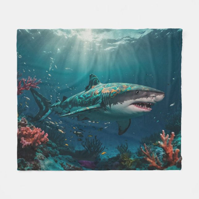 Tropischer Regenhai Fleecedecke (Vorderseite (Horizontal))
