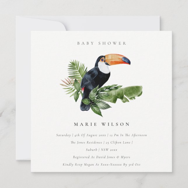 Tropischer Regenwald Toucan Babydusche einladen Dankeskarte (Vorderseite)