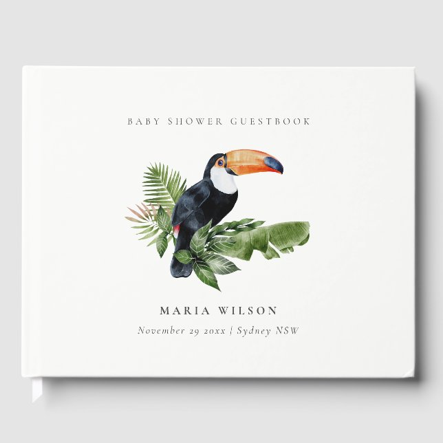 Tropischer Regenwald Toucan Fauna Baby Dusche Gästebuch (Vorderseite)