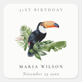 Tropischer Regenwald Toucan Fauna jedes Alter Gebu Quadratischer Aufkleber