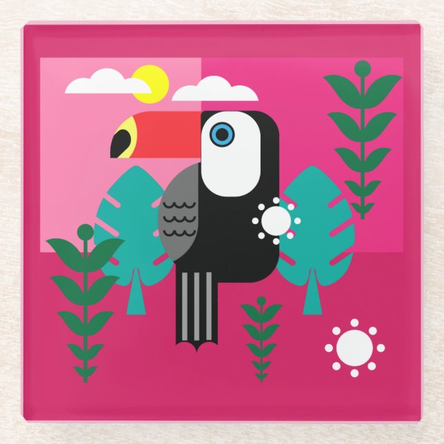 Tropischer Regenwald Toucan Glasuntersetzer (Vorderseite)