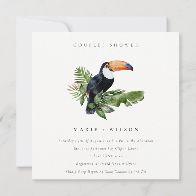 Tropischer Regenwald Toucan Paare Dusche einladen Dankeskarte (Vorderseite)