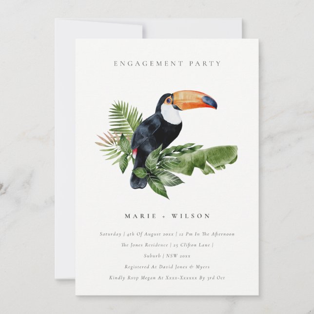 Tropischer Regenwald Toucan Verlobung laden ein Dankeskarte (Vorderseite)