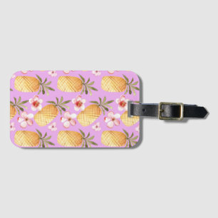 Tropischer Retro-Ananas-Druck auf lila Hintergrund Gepäckanhänger