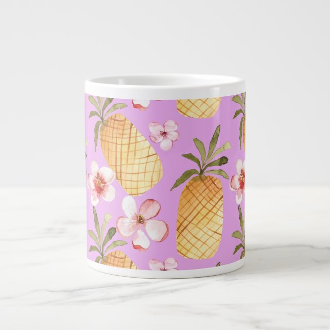 Tropischer Retro-Ananas-Druck auf lila Hintergrund Jumbo-Tasse (Vorderseite)
